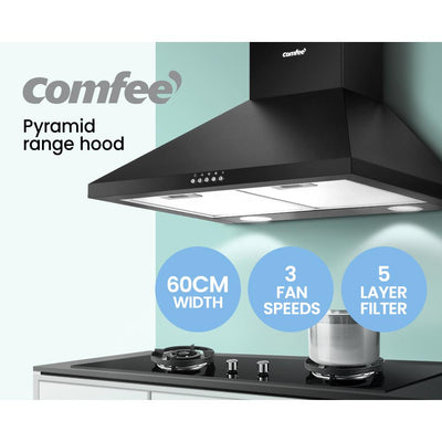 Comfee Rangehood 600mm Range Hood Home Kitchen Wall Mount Canopy 60cm Black Payday Deals