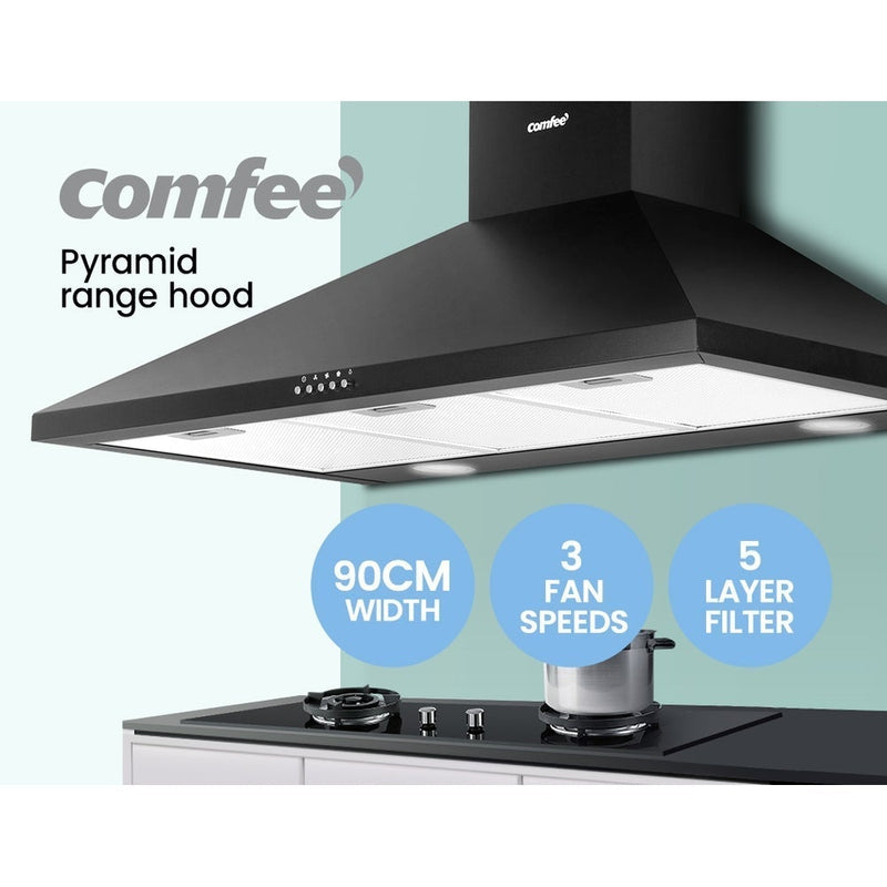 Comfee Rangehood 900mm Range Hood Home Kitchen Wall Mount Canopy 90cm Black Payday Deals