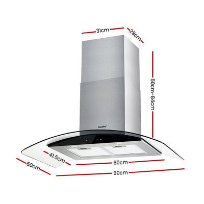 Comfee Rangehood 900mm Range Hood Stainless Steel LED Glass Home Kitchen Canopy Payday Deals