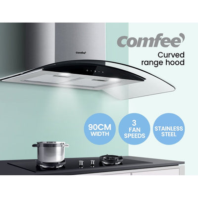 Comfee Rangehood 900mm Range Hood Stainless Steel LED Glass Home Kitchen Canopy Payday Deals
