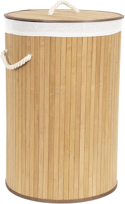 Compactor Round Natural Bamboo Laundry Hamper with Removable Liner 60cm x 40cm