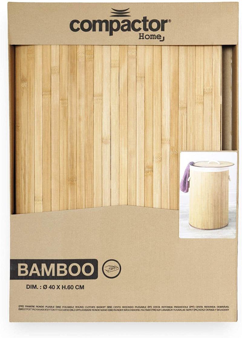 Compactor Round Natural Bamboo Laundry Hamper with Removable Liner 60cm x 40cm Payday Deals