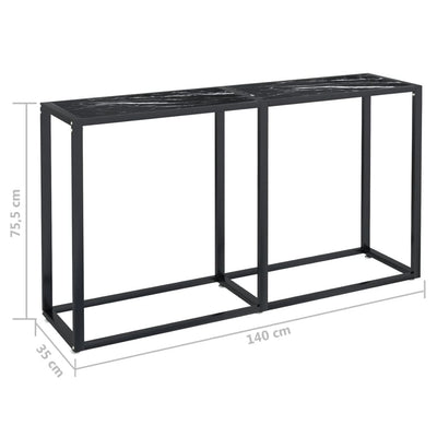 Console Table Black Marble 140x35x75.5cm Tempered Glass Payday Deals