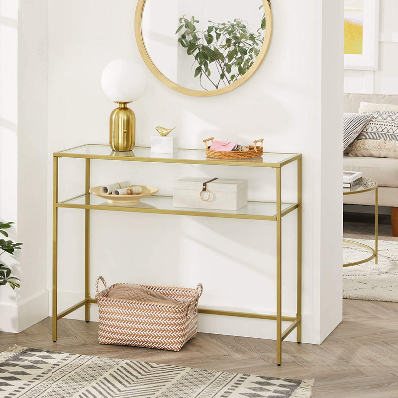 Console Table Metal Frame with 2 Shelves, Adjustable Feet Payday Deals