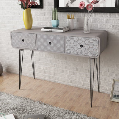 Console Table with 3 Drawers Grey