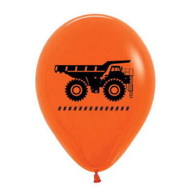 Construction Trucks Fashion Orange Latex Balloons 6 Pack
