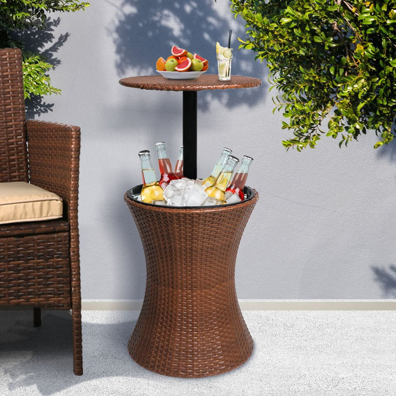 Cooler Ice Bucket Table Bar Outdoor Setting Furniture Patio Pool Storage Box Brown Payday Deals