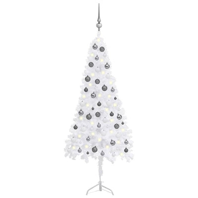 Corner Artificial Christmas Tree LEDs&Ball Set White 150 cm PVC Payday Deals