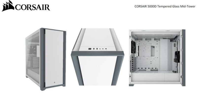 CORSAIR 5000D TG E-ATX, ATX, USB Type-C, 2x 120mm Airguide Fans, Radiator 360mm. 7x PCI, 4x 2.5\&
