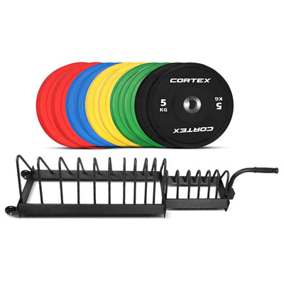 CORTEX 150KG Competition Bumper Plates Set with 16 Plate Toaster Rack Payday Deals