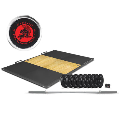 CORTEX 3m x 2m 50mm Weightlifting Framed Platform (Dual Density Mats) + 170kg Olympic V2 Weight Plates & Barbell Package Payday Deals