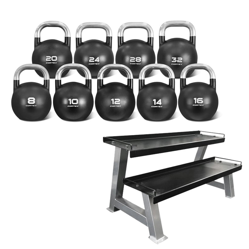 CORTEX 8kg to 32kg Commercial Steel Kettlebell V2 Package with Kettlebell Stand Payday Deals