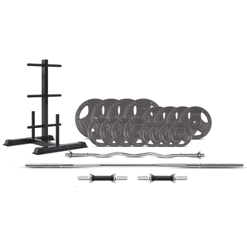 CORTEX 90kg Tri-Grip 25mm Standard Barbell Weight Set with Weight Tree Payday Deals