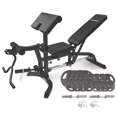CORTEX BN-11 Exercise FID Bench + 85kg Olympic Tri-Grip Weight Plate and Dumbbell Package