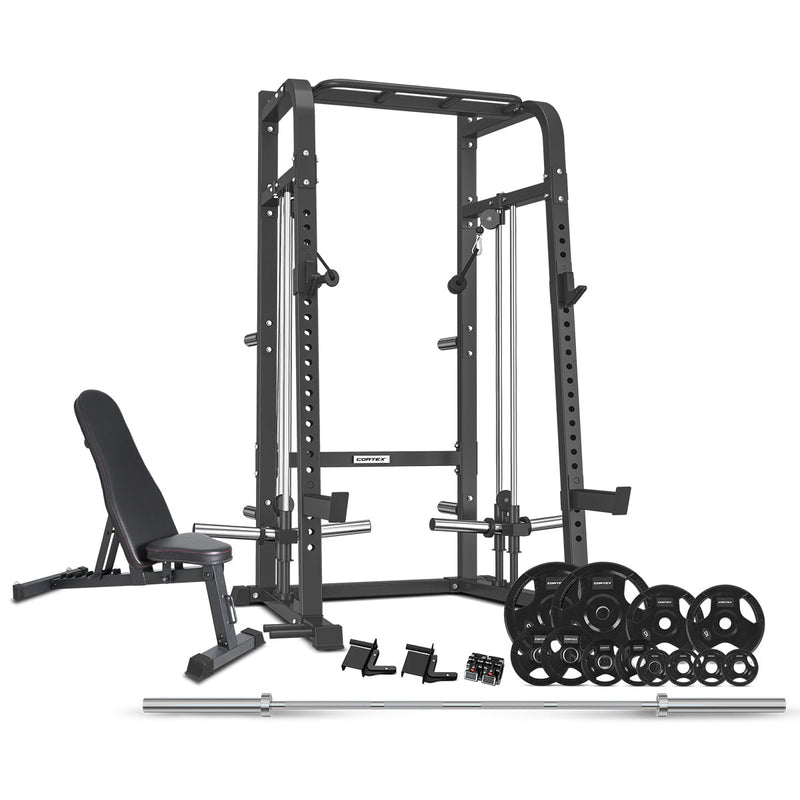 CORTEX GS9 Power Rack & Cable Machine + BN-6 Bench + 100kg Olympic Tri-Grip Weight Plate & Barbell Package Payday Deals