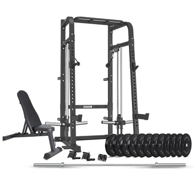 CORTEX GS9 Power Rack & Cable Machine + BN-6 Bench + 165kg Olympic Bumper V2 Weight Plate & Barbell Package