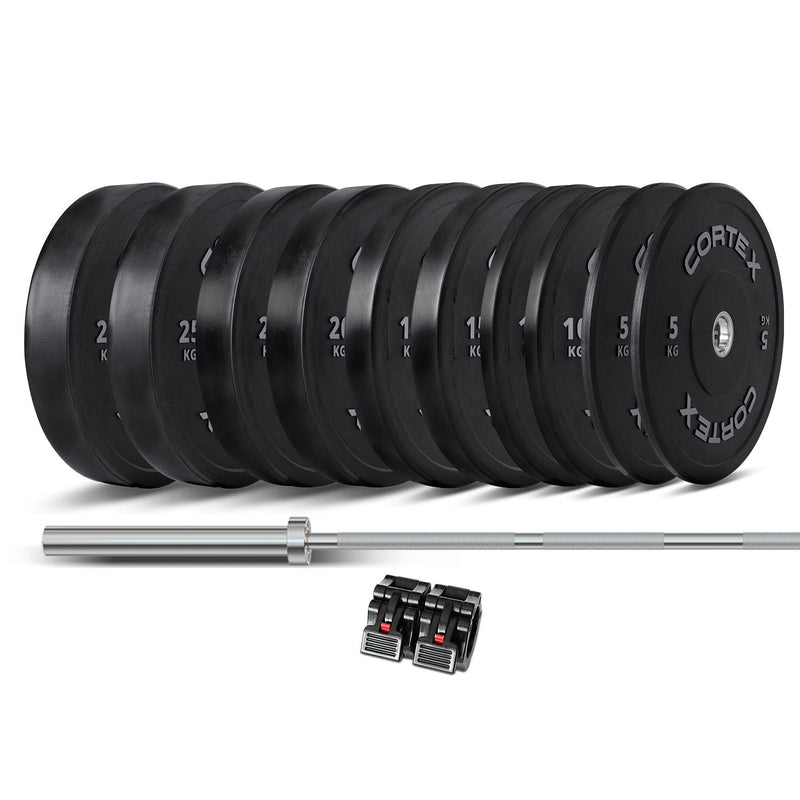 CORTEX Pro 170kg Black Series Bumper Plate V2 Package with SPARTAN205 Barbell Payday Deals