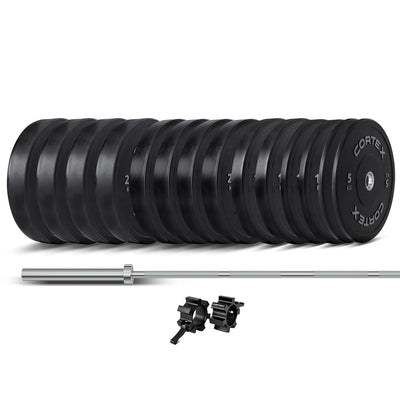 CORTEX Pro 260kg Black Series Bumper Plate V2 Package with Zeus Competition Barbell Payday Deals