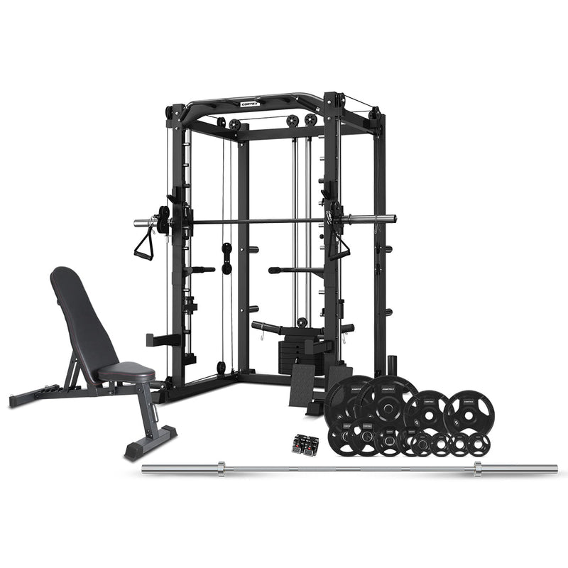CORTEX SM-20 6-in-1 Power Rack with Smith & Cable Machine + BN-6 Bench + 100kg Olympic Tri-Grip Weight Plate & Barbell Package Payday Deals