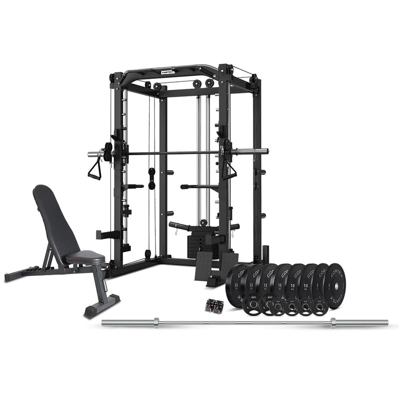 CORTEX SM-20 6-in-1 Power Rack with Smith & Cable Machine + BN-6 Bench + 130kg Olympic Bumper V2 Weight Plate & Barbell Package Payday Deals