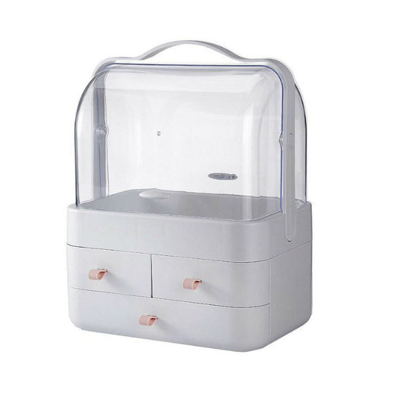 Cosmetics Storage Boxes Portable Dust-proof Makeup Jewelry Case Desktop Drawer(White-Pink) Payday Deals