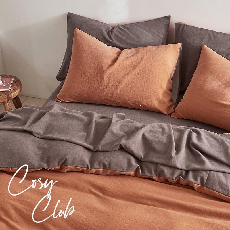 Cosy Club Quilt Cover Set Cotton Duvet Double Orange Brown Payday Deals