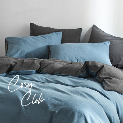Cosy Club Quilt Cover Set Cotton Duvet King Blue Dark Blue Payday Deals