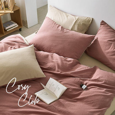 Cosy Club Quilt Cover Set Cotton Duvet King Red Beige Payday Deals