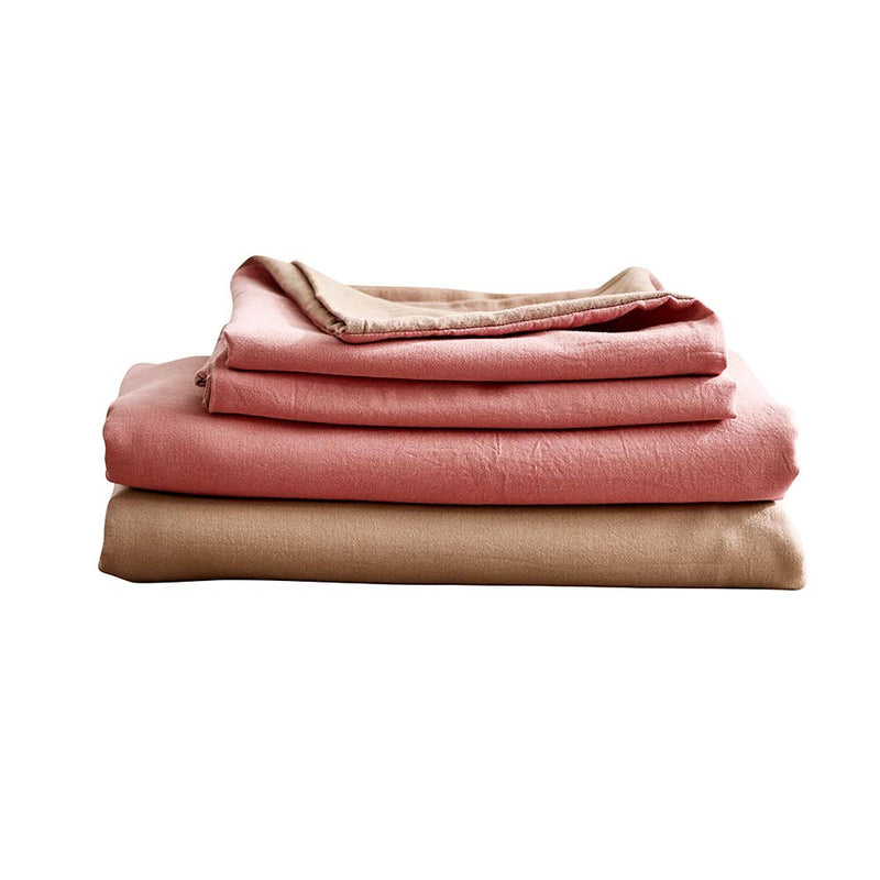 Cosy Club Sheet Set Bed Sheets Set Double Flat Cover Pillow Case Pink Brown Payday Deals