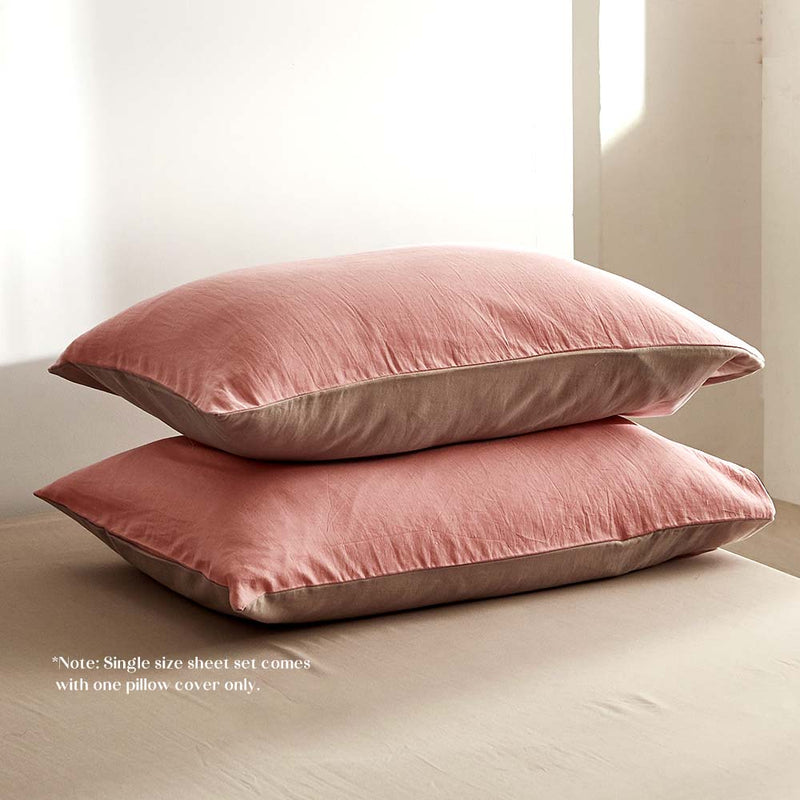 Cosy Club Sheet Set Bed Sheets Set King Flat Cover Pillow Case Pink Brown Payday Deals