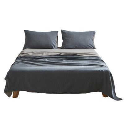 Cosy Club Sheet Set Cotton Sheets Double Dark Blue Grey Payday Deals