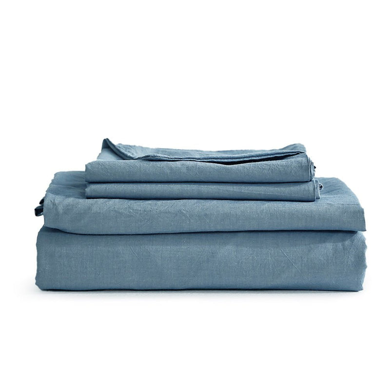 Cosy Club Washed Cotton Sheet Set Blue King Payday Deals
