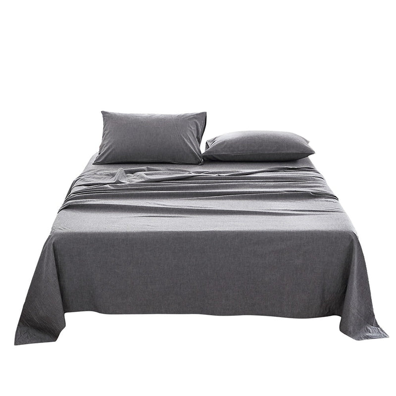 Cosy Club Washed Cotton Sheet Set Queen Black Payday Deals