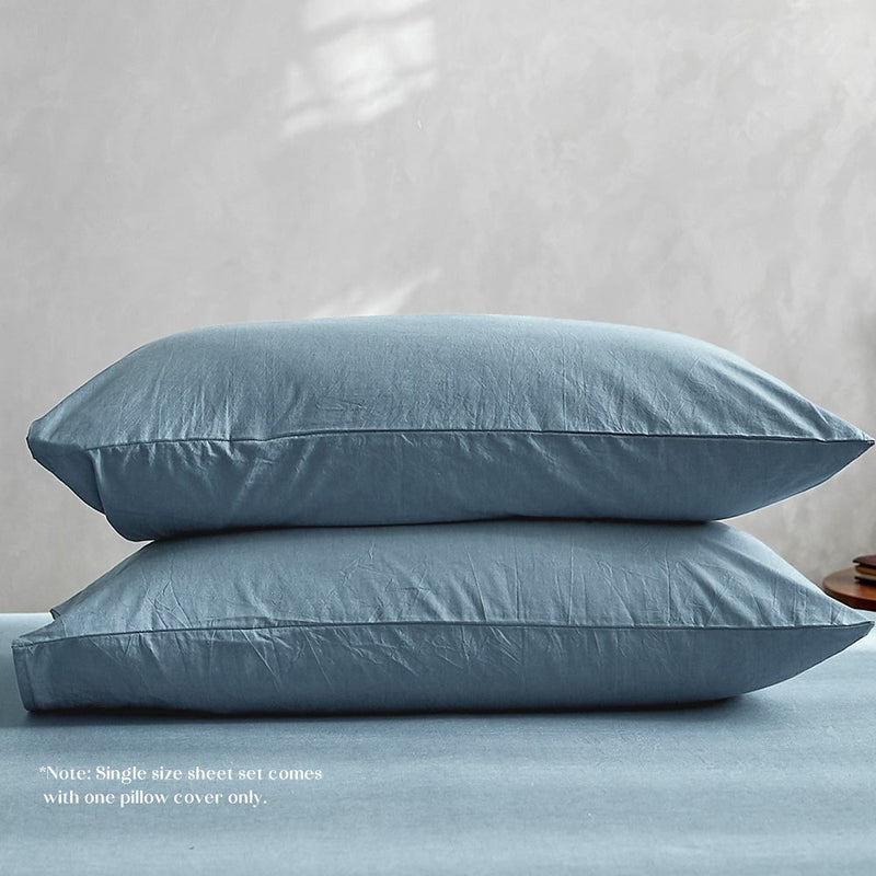 Cosy Club Washed Cotton Sheet Set Queen Blue Payday Deals