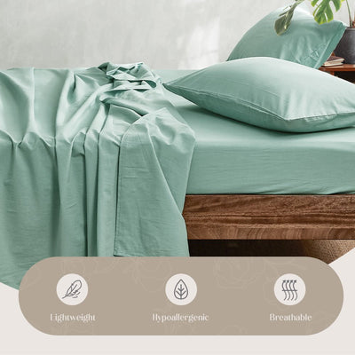 Cosy Club Washed Cotton Sheet Set Queen Green Payday Deals