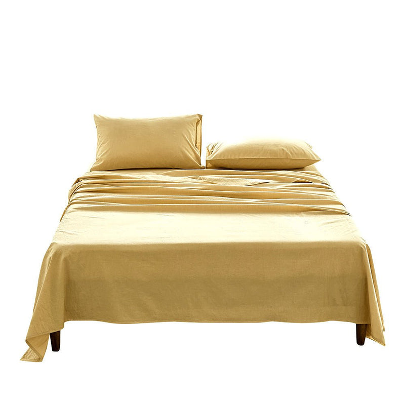 Cosy Club Washed Cotton Sheet Set Queen Yellow Payday Deals