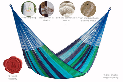 Mayan Legacy King Size Cotton Mexican Hammock in Oceanica Colour - Payday Deals