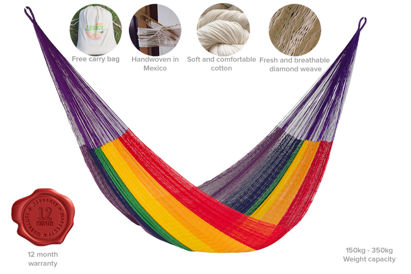 Mayan Legacy Single Size Cotton Mexican Hammock in Rainbow Colour
