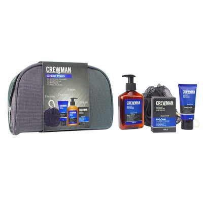 Crewman Ocean Fresh 4-pc Mens Bath Gift Set Body Wash Soap Lotion Netting Sponge