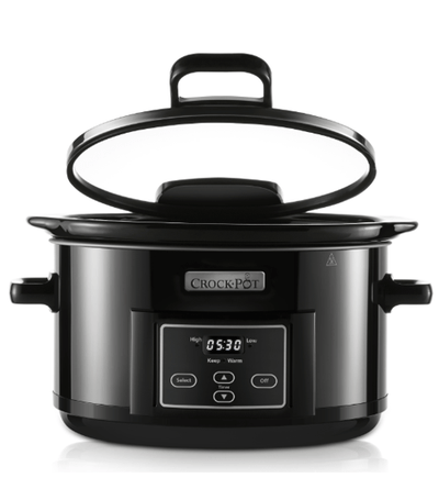 Crock Pot Slow Cooker 4.7L Hinged Lid Food Pressure Kitchen Auto Keep Warm - Black