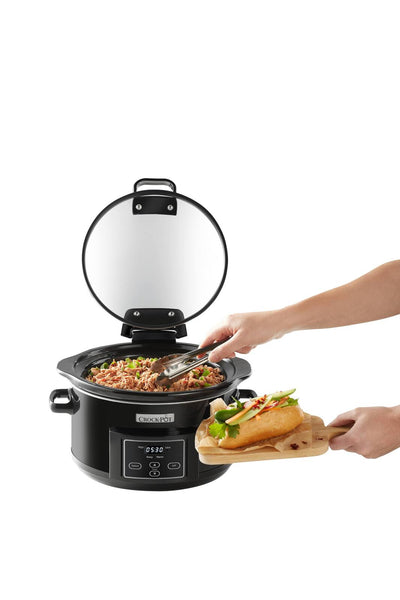 Crock Pot Slow Cooker 4.7L Hinged Lid Food Pressure Kitchen Auto Keep Warm - Black Payday Deals