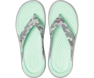Crocs Adult LiteRide Printed Camo Flip Flops Thongs Slip On Slides - Mint/Light Grey Payday Deals