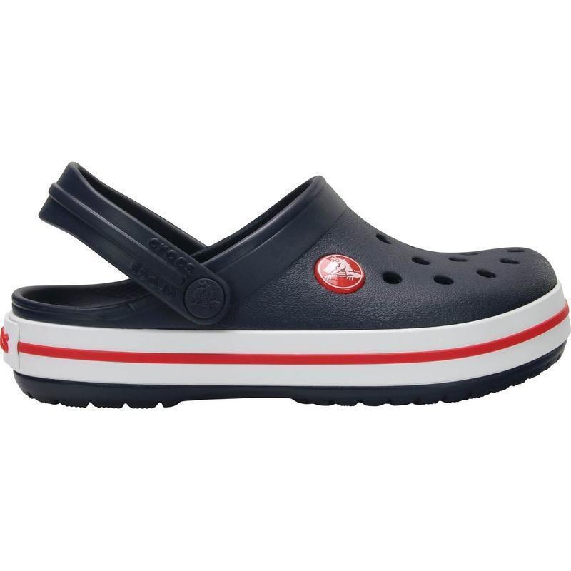 Crocs Kids Crocband Clog Relaxed Fit Junior Sandals Summer Beach Slippers - Navy/Red Payday Deals