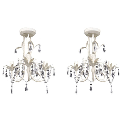 Crystal Pendant Ceiling Lamp Chandeliers 2 pcs Elegant White