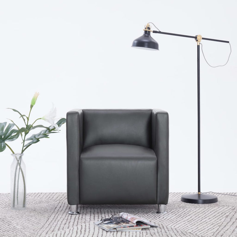 Cube Armchair Grey Faux Leather Payday Deals