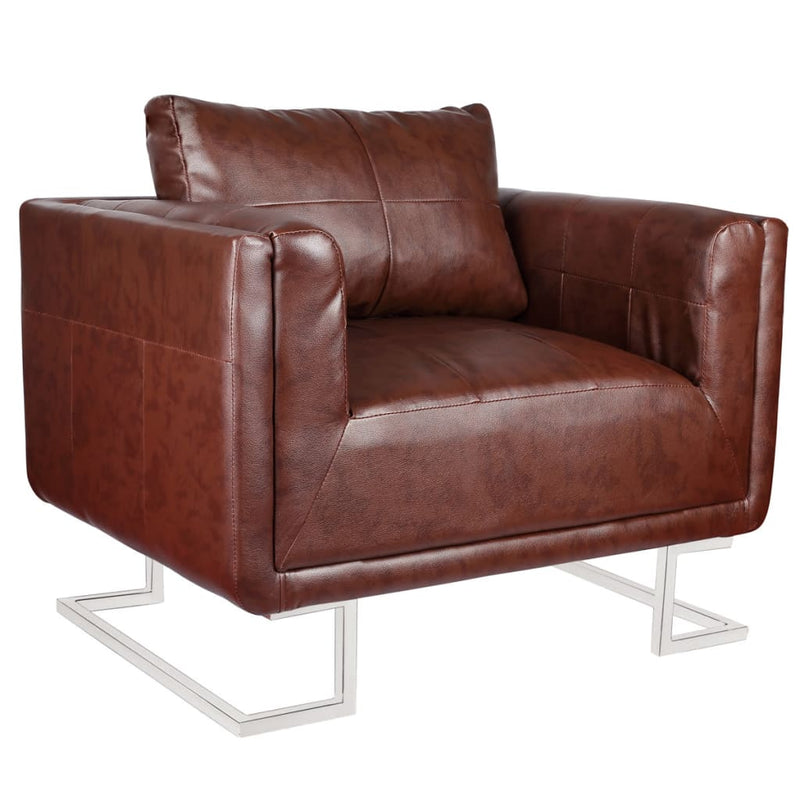 Cube Armchair with Chrome Feet Brown Faux Leather Payday Deals