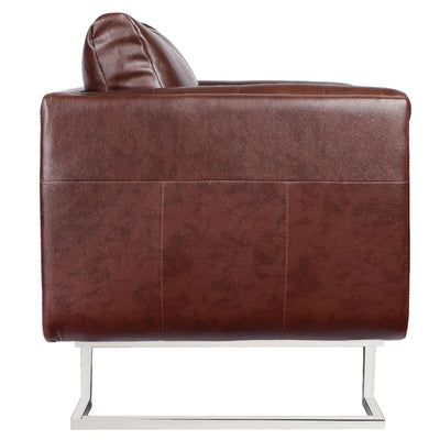 Cube Armchair with Chrome Feet Brown Faux Leather Payday Deals