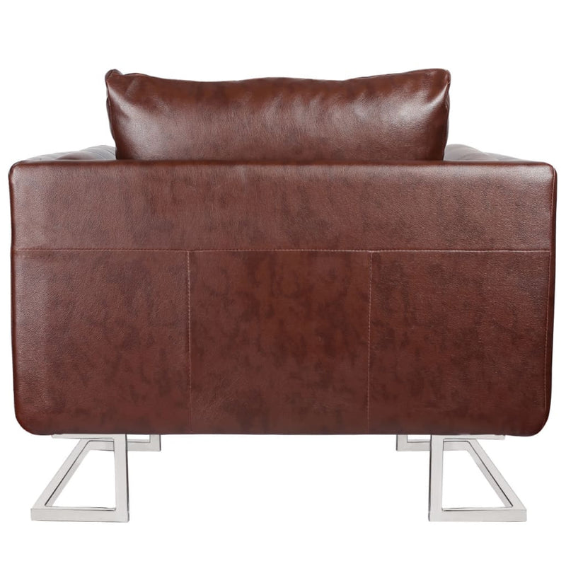 Cube Armchair with Chrome Feet Brown Faux Leather Payday Deals