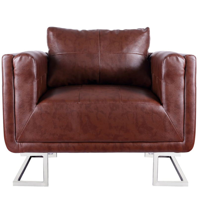 Cube Armchair with Chrome Feet Brown Faux Leather Payday Deals