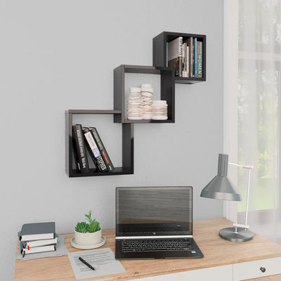 Cube Wall Shelves High Gloss Black 68x15x68 cm Engineered Wood Payday Deals